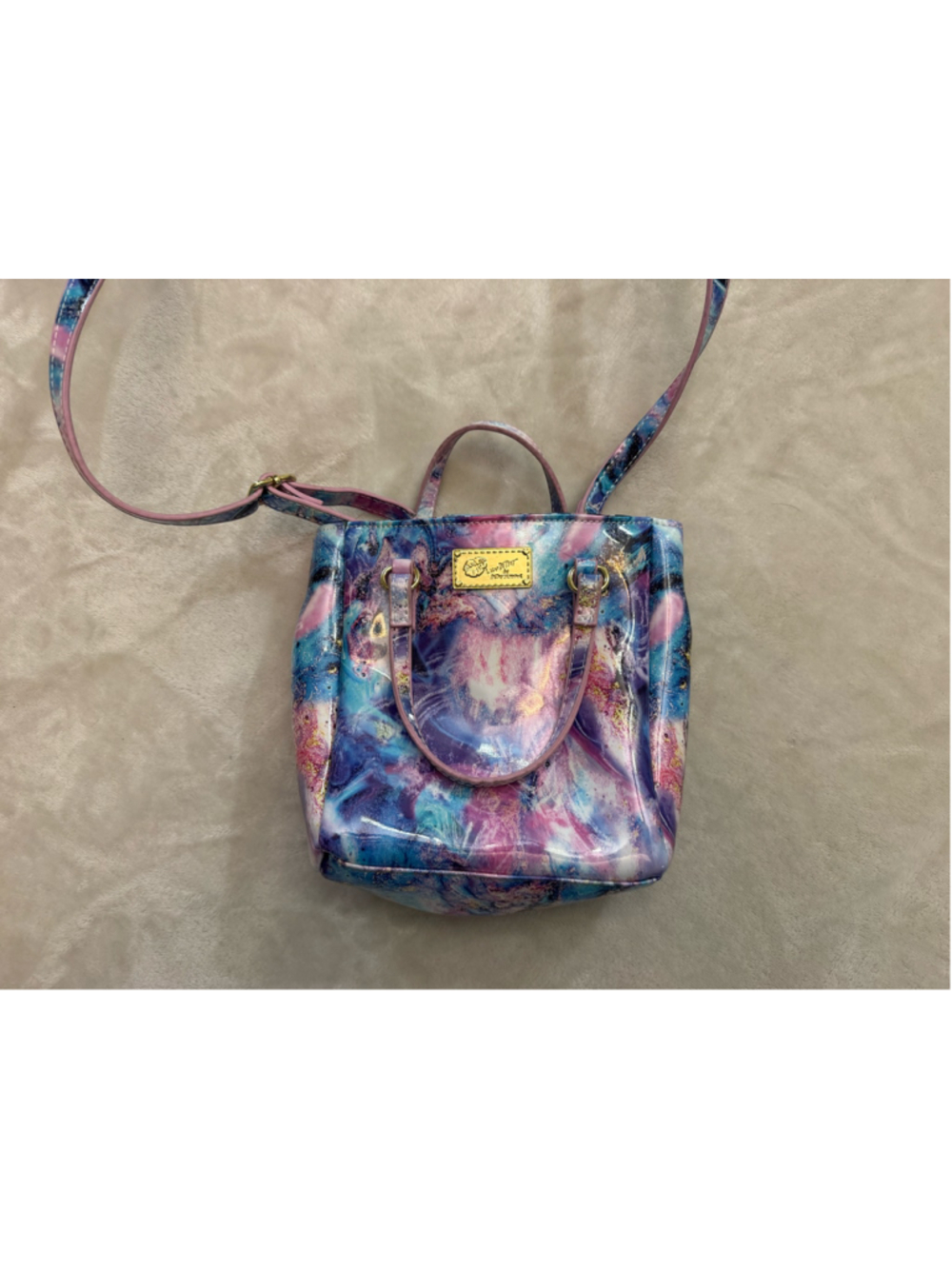 Women's Betsey Johnson Crossbody Bag One Size Blue Pink Marble Print